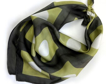 Silk Bandana Scarf, Green Scarf, Elegant Neckerchief, Gift for Her, Hand Dyed