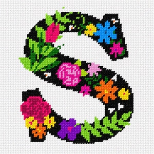 Needlepoint Kit or Canvas: Letter S Primary Floral