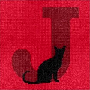 Needlepoint Kit or Canvas: Letter J Black Cat