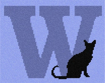 Needlepoint Kit or Canvas: Letter W Black Cat