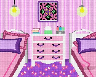 Needlepoint Kit or Canvas: Twin Beds Girl