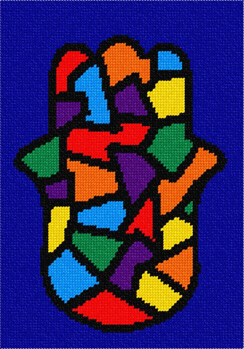 Needlepoint Kit or Canvas: Hamsa Stained Glass image 1