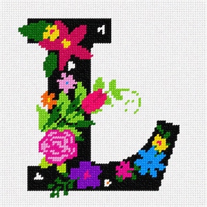 Needlepoint Kit or Canvas: Letter L Primary Floral
