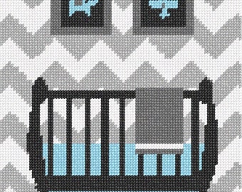 Needlepoint Kit or Canvas: Grey Chevron Baby Boy Crib