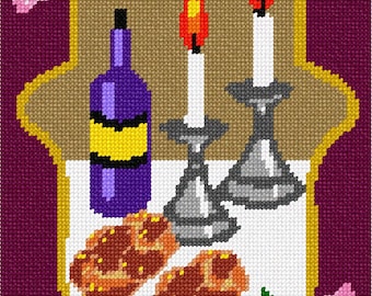 Needlepoint Kit or Canvas: Hamsa Shabbat