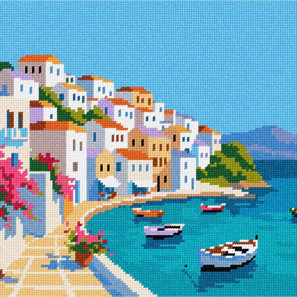 Needlepoint Kit or Canvas: Greek Island