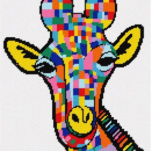 Needlepoint Kit or Canvas: Funky Colorful Giraffe