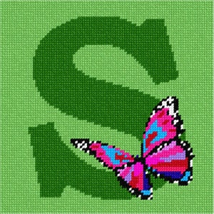 Needlepoint Kit or Canvas: Letter S Butterfly