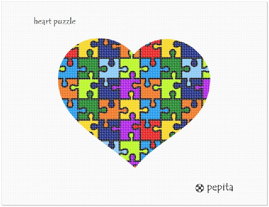 Needlepoint Kit or Canvas Heart Puzzle Etsy
