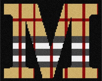 Needlepoint Kit or Canvas: Letter M Camel Tartan