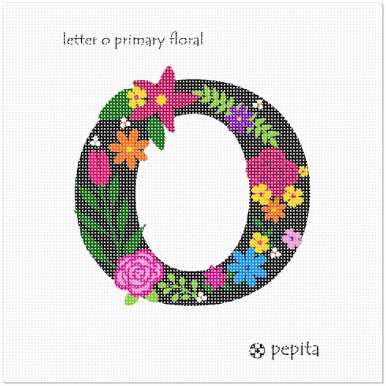 Needlepoint Kit or Canvas Letter O Primary Floral