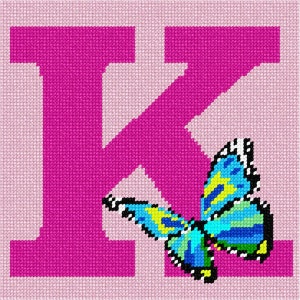 Needlepoint Kit or Canvas: Letter K Butterfly