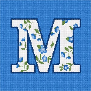 Needlepoint Kit or Canvas: Letter M Vintage Wedgewood Floral