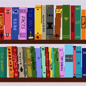 May include: Two shelves filled with colorful books. The top shelf has 12 books, and the bottom shelf has 18 books. The books are arranged in a variety of colors, including red, blue, green, yellow, and orange.