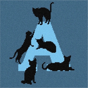 Needlepoint Kit or Canvas: Letter A Cats Galore