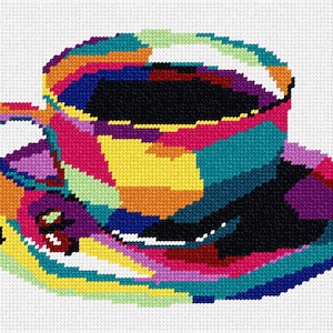 Needlepoint Kit or Canvas: Coffee Cup In Shapes