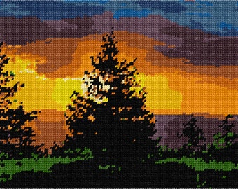 Needlepoint Kit or Canvas: Evergreen Sunset