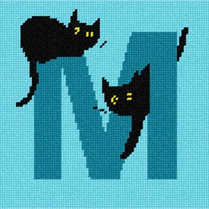 Needlepoint Kit or Canvas: Letter M Black Cats