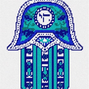 Needlepoint Kit or Canvas: Hamsa Chai Blue