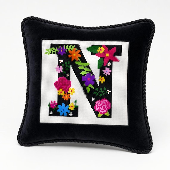 Needlepoint Kit or Canvas: Letter N Primary Floral - Etsy