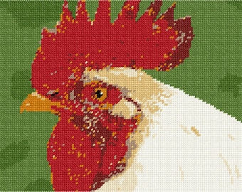 Needlepoint Kit or Canvas: White Rooster