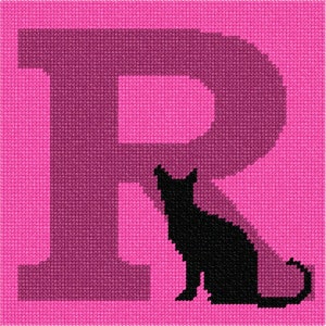 Needlepoint Kit or Canvas: Letter R Black Cat