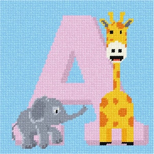 Needlepoint Kit or Canvas: Letter A Baby Animals