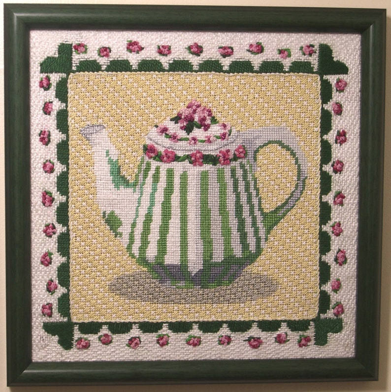 Teacup Striped Needlepoint Kit or Canvas