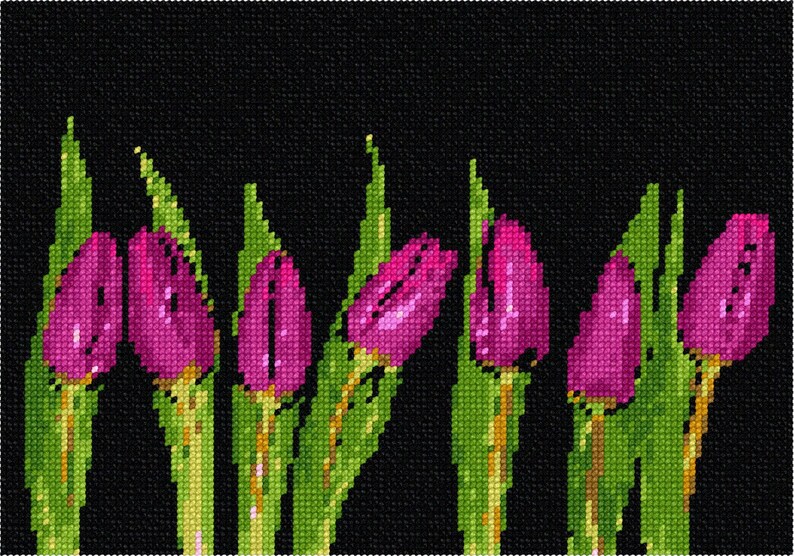 Needlepoint Kit or Canvas: Row Of Tulips image 1