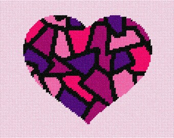 Needlepoint Kit or Canvas: Heart Stained Glass Pinks