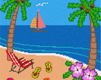Needlepoint Kit or Canvas: Beach 1