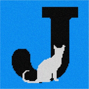 Needlepoint Kit or Canvas: Letter J Grey Cat