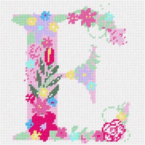 Needlepoint Kit or Canvas: The Letter E Flowering Pastel