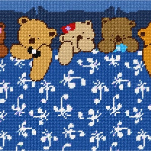 Needlepoint Kit or Canvas: Teddy Bear Sleepover Blues