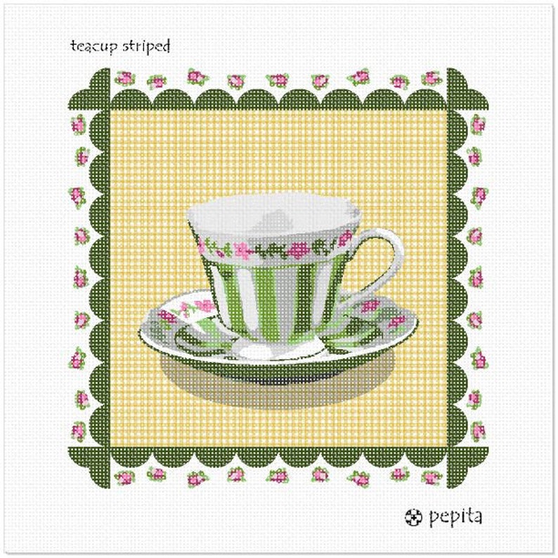 Teacup Striped Needlepoint Kit or Canvas