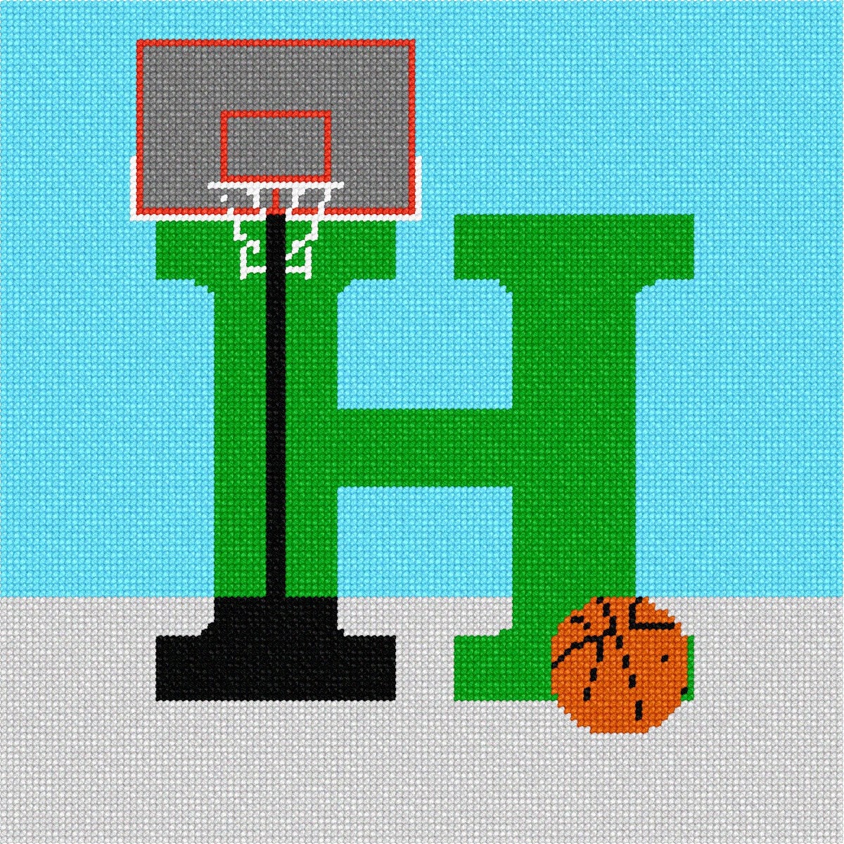 Needlepoint Kit or Canvas: Letter H Basketball