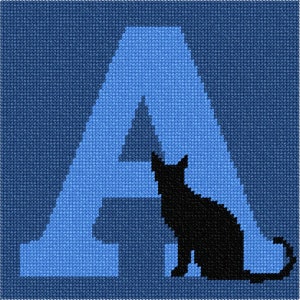 Needlepoint Kit or Canvas: Letter A Black Cat