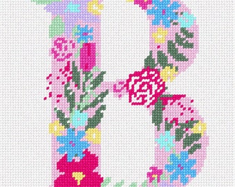 Needlepoint Kit or Canvas: The Letter B Flowering Pastels