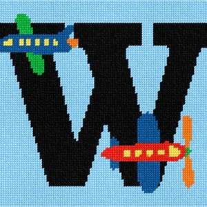Needlepoint Kit or Canvas: Letter W Airplane