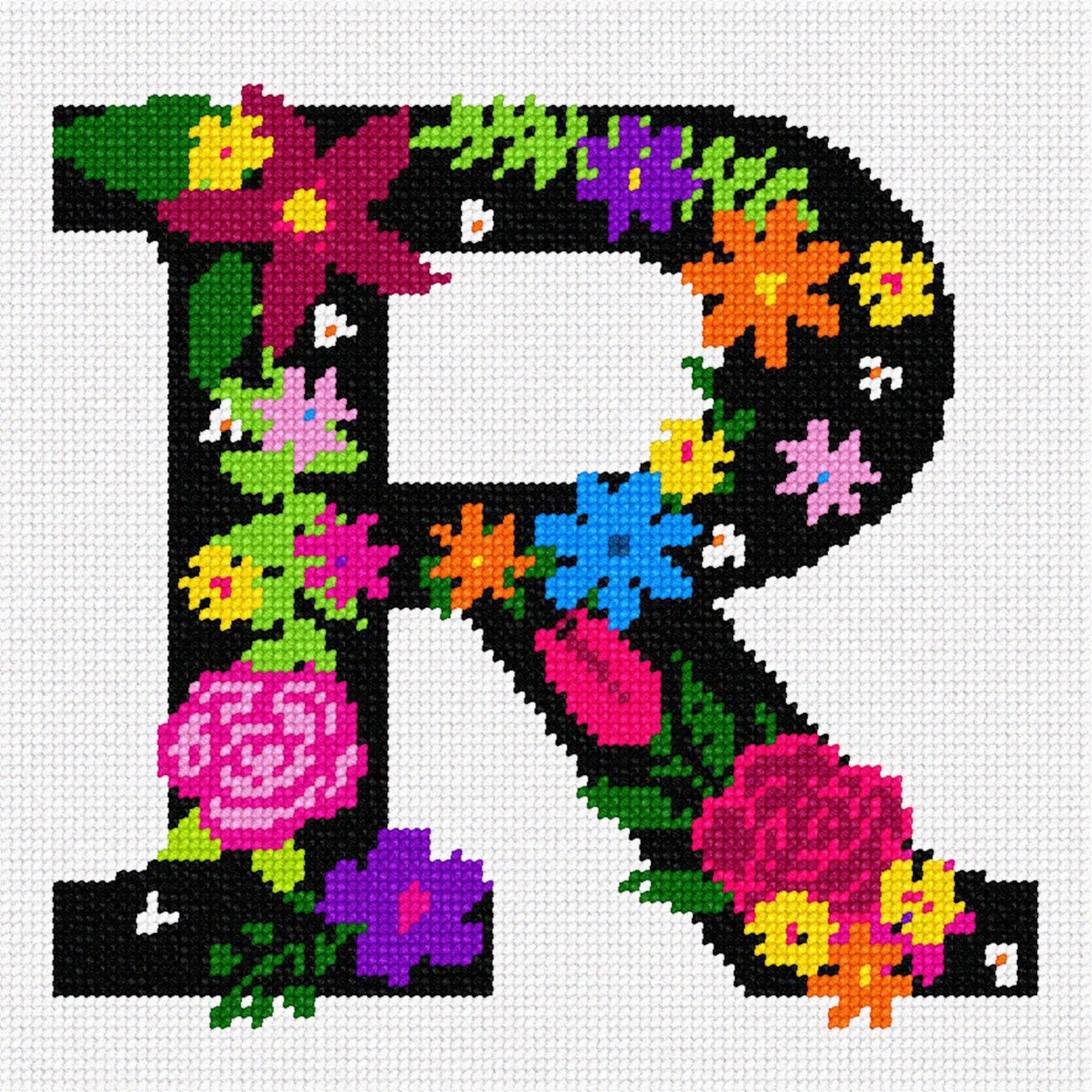 Letter R Tuft Design Needlepoint Kit or Canvas: Letter R Primary Floral - Etsy