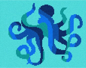 Needlepoint Kit or Canvas: Octopus Ocean Palette