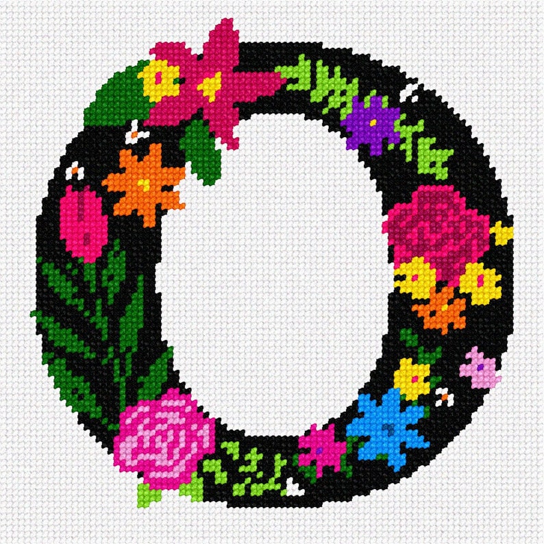 Needlepoint Kit or Canvas Letter O Primary Floral