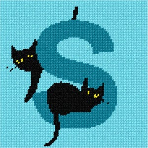Needlepoint Kit or Canvas: Letter S Black Cats