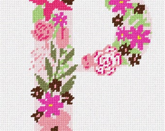 Needlepoint Kit or Canvas: The Letter P Flowering