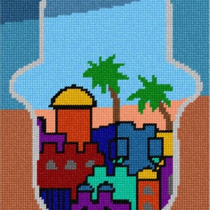 Needlepoint Kit or Canvas: Hamsa Jerusalem 2