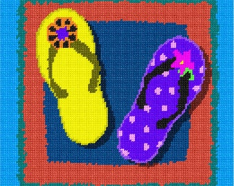 Needlepoint Kit or Canvas: Bright Flip Flops