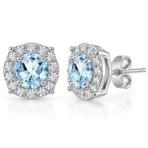 Orecchini a perno da donna Orecchini con pietra portafortuna Orecchini con gemma autentica o sintetica Orecchini rotondi con alone da 5 mm Orecchini a perno in argento sterling