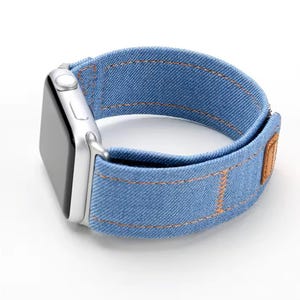 Light Blue Denim Band for Apple Watch | Soft Adjustable Fabric Strap | Fits 38mm 40mm 41mm 42mm 44mm 45mm 46mm 49mm Watch