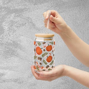 Pumpkin Pattern Sipper Glass | 16oz Fall Pumpkin Straw Cup