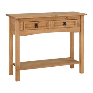 Unfinished Solid Pine Console Table, Farmhouse Entryway Sofa Table with Drawers and Shelf image 6